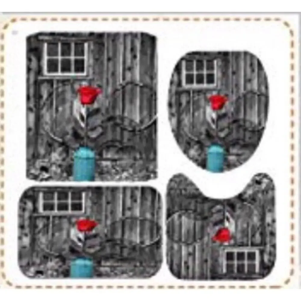 New Lovely Red Rose 4 PCS Whole Bathroom Set